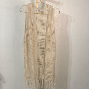 Francesca's Cream Knit long length Vest with fringe- Small